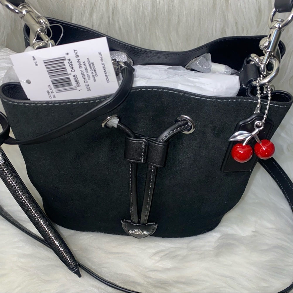 Coach Rowan Bucket Bag With Cherry Charm New Suede purse - Picture 4 of 15